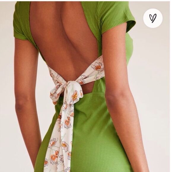 Nwt Lulu's Lime Green Ribbed Tie-Back Bodycon Mini Dress - Picture 8 of 17